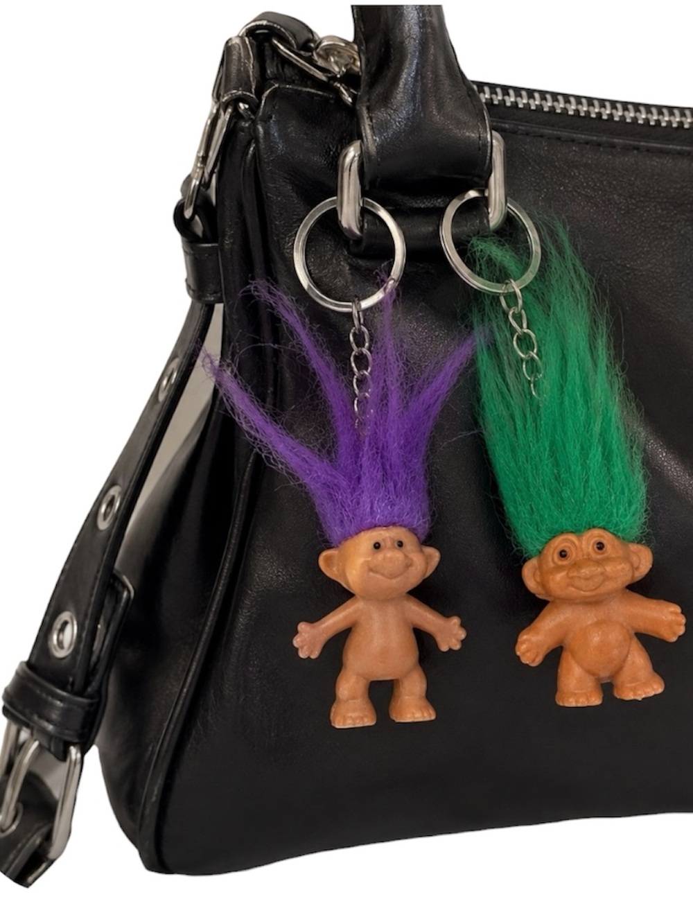 Vintage 90s Troll Doll Keychain Set – Y2K Bag Charm Mini Trolls💜💚